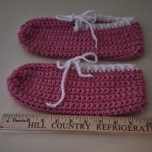 Cozy Pink and White Women's Granny Crochet Slippers